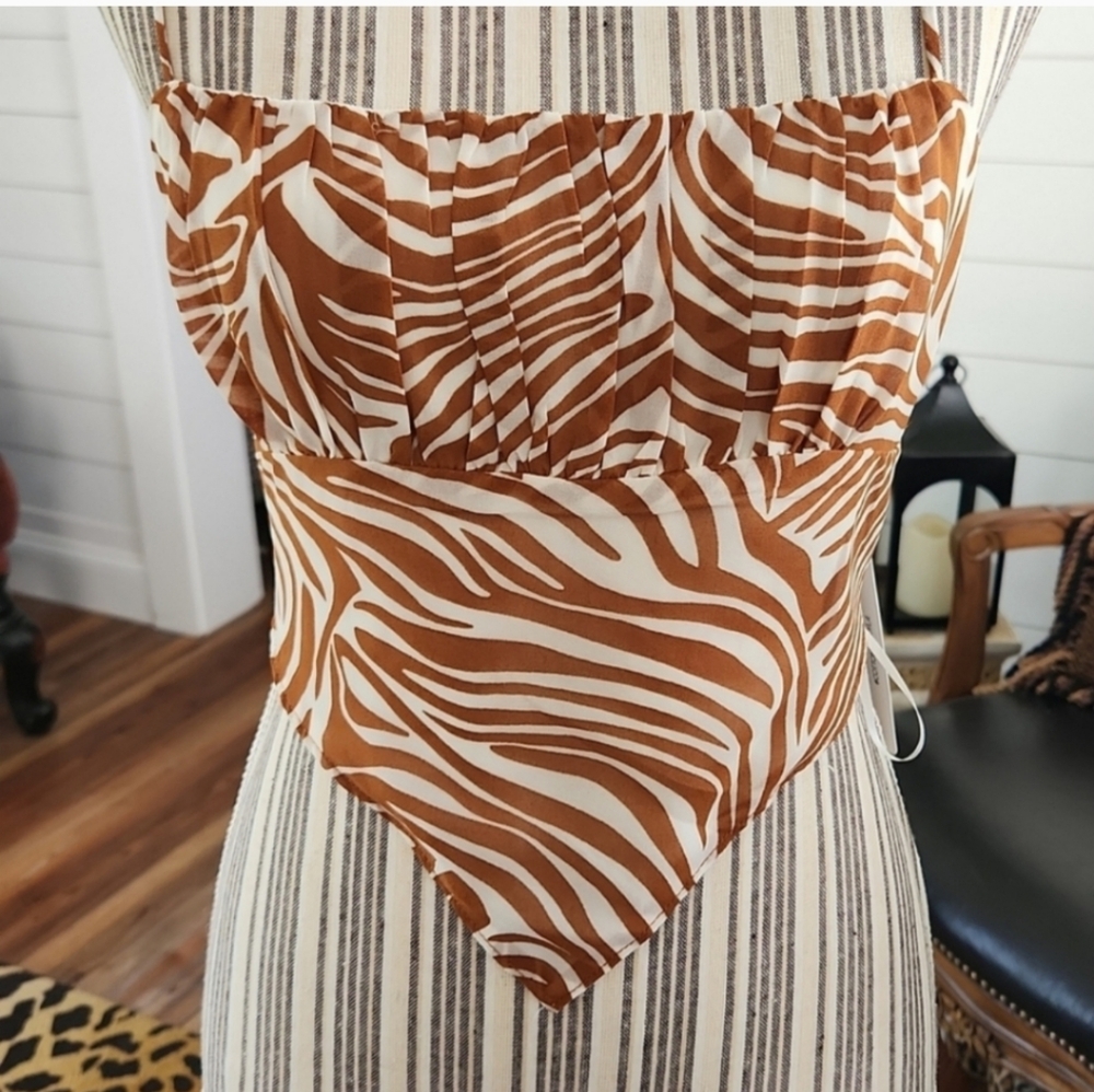 Cotton Candy Zebra Halter Crop Tie Back Top